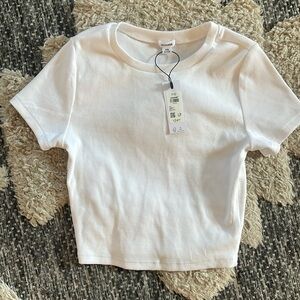 White, NWT, Garage crop T. Discounted shipping!